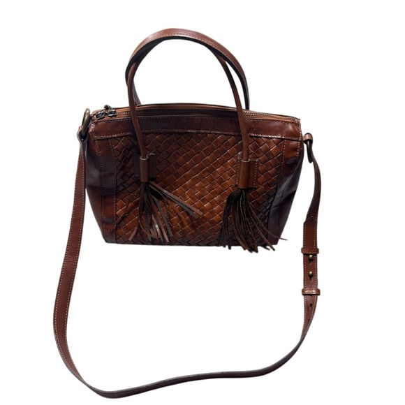 Noonday‎ Collection Monterey Leather Basket Weave Purse Satchel Hobo Bag Brown - Picture 3 of 13